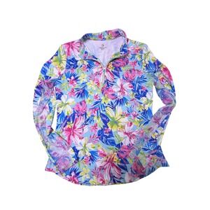 Emerald‎ 18 Floral Print Long Sleeve Quarter Zip Pullover Top